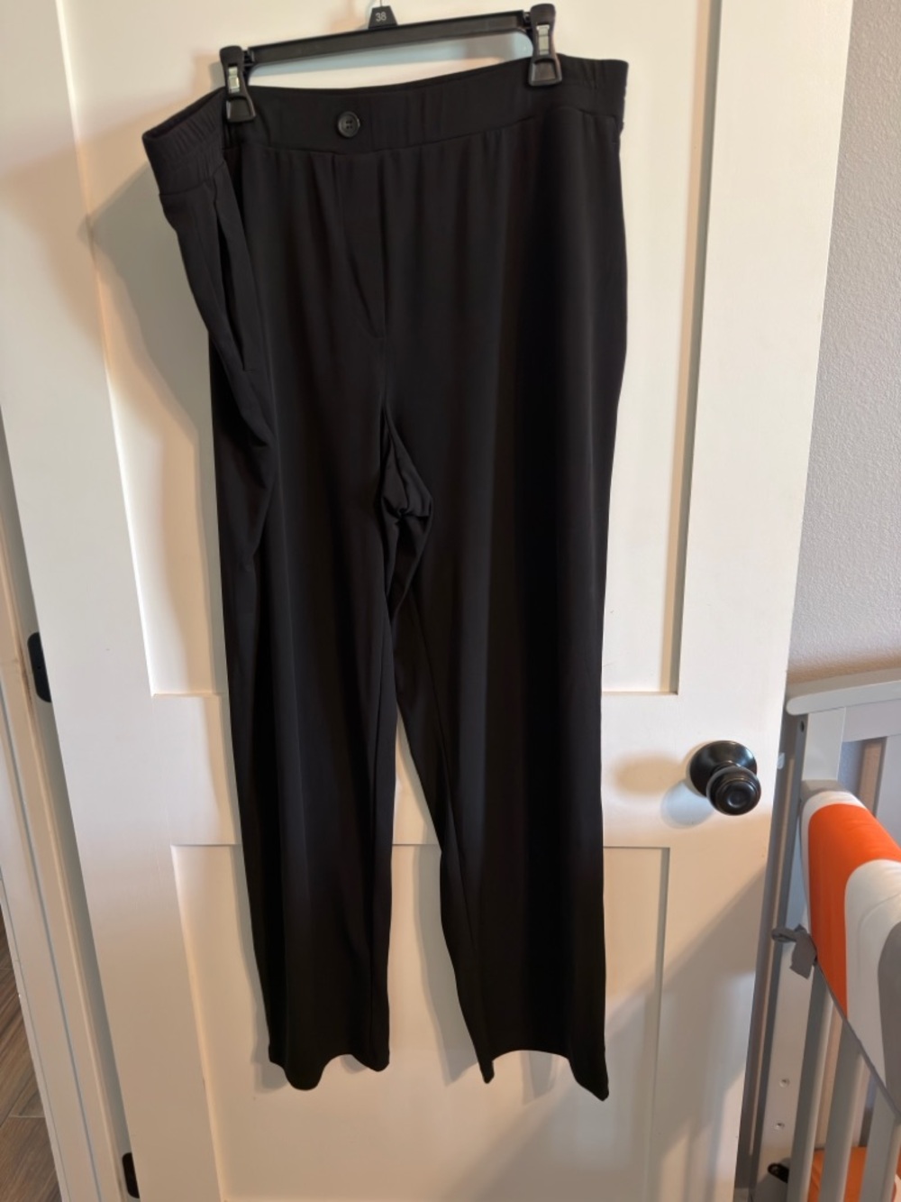 Susan Graver Black Wide-Leg Pull-On Pants with Button Waist